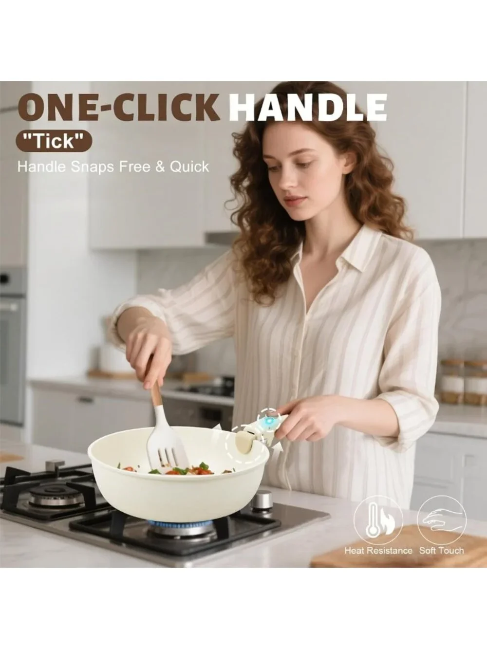 10-Piece Non-Stick Cookware Set with Detachable Handles - White Kitchen